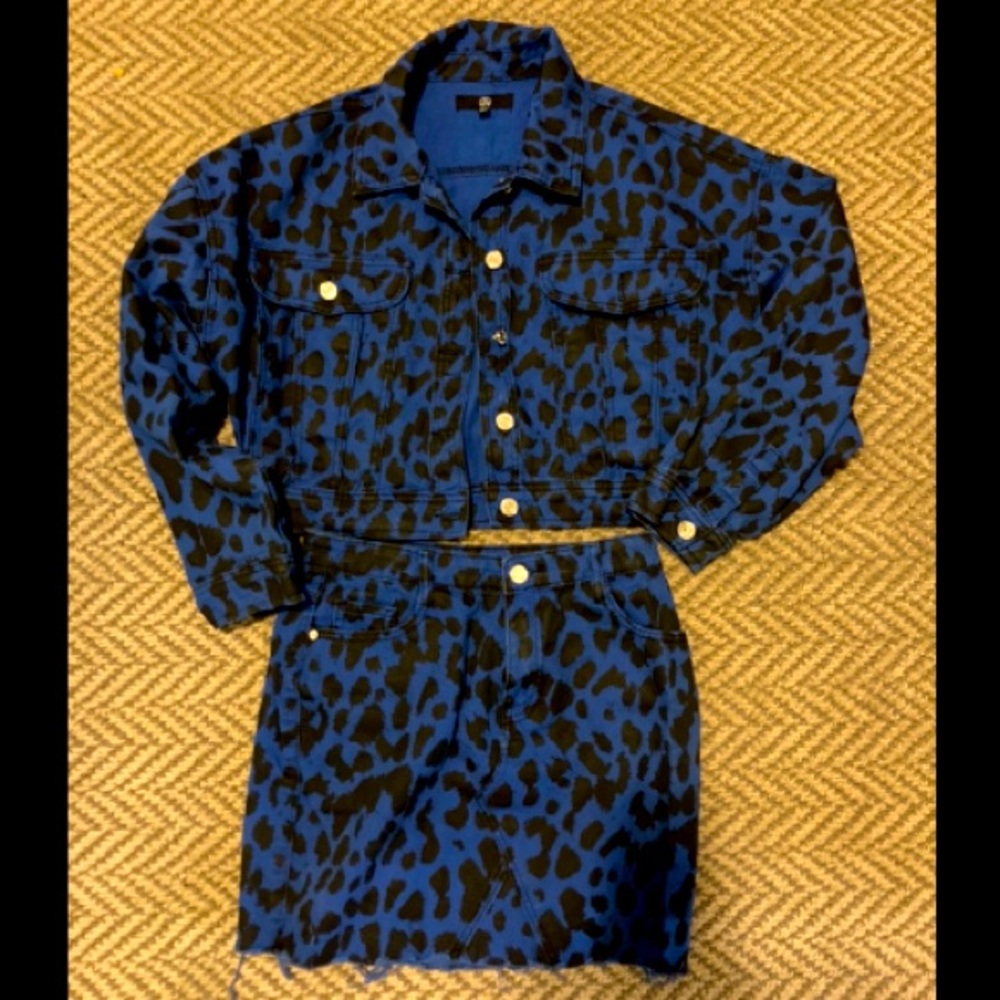 Missguided Blue Leopard Print Denim Set